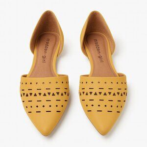 Madden Girl Elisa Laser-Cut Mustard d’Orsay Flats Festival| Pointed Toe Size 7.5